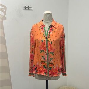 Farm rio Floral coral Button-Up Blouse